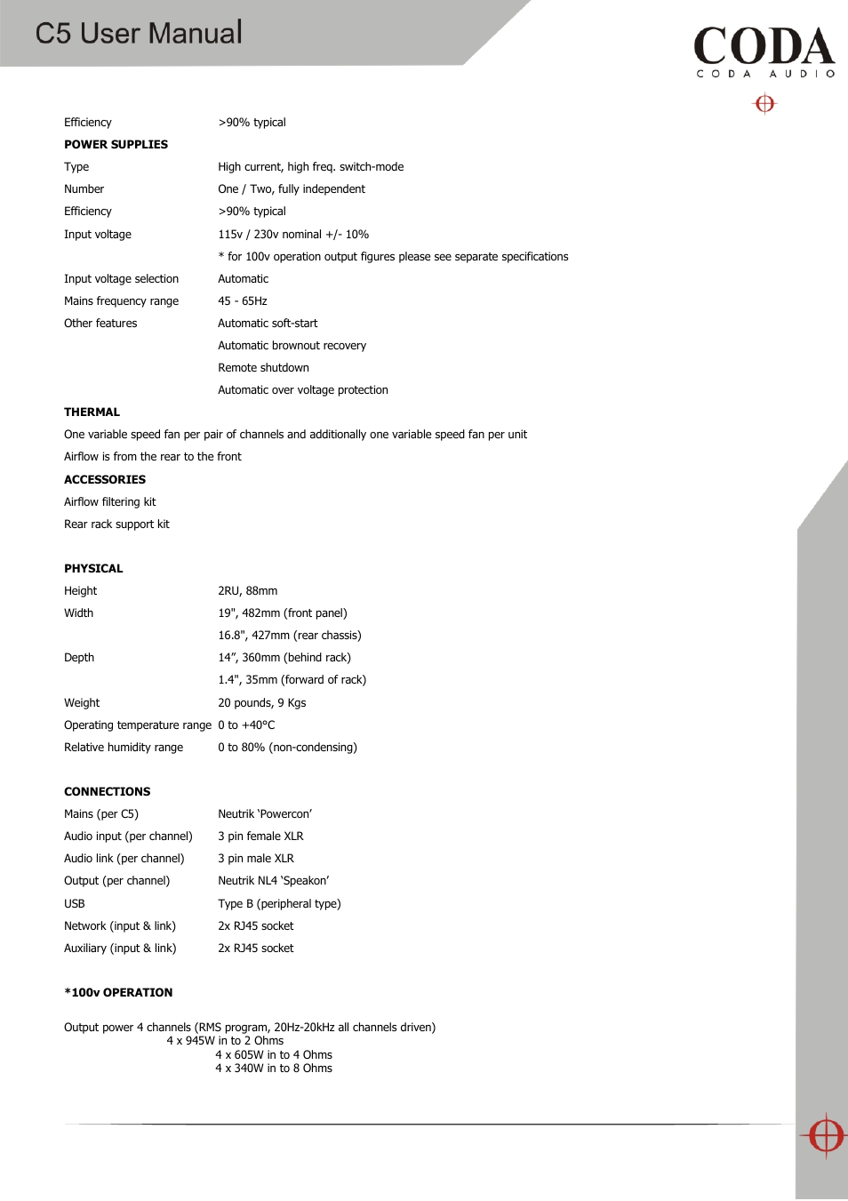Coda Audio C5 User Manual | Page 32 / 33