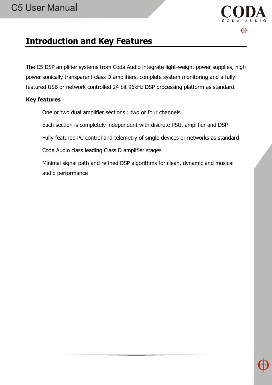 Introduction and key features | Coda Audio C5 User Manual | Page 6 / 33