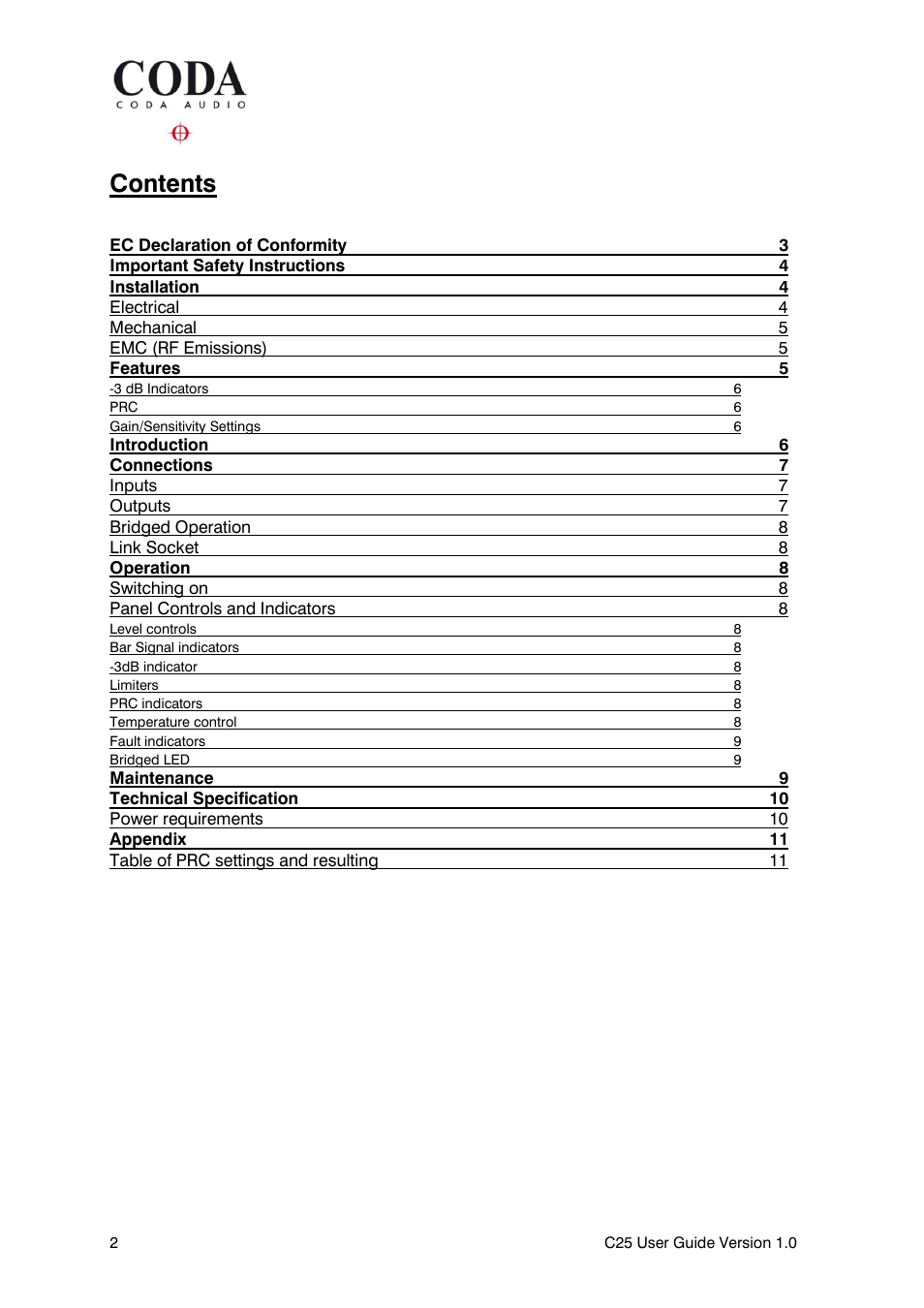 Coda Audio C25 User Manual | Page 2 / 12