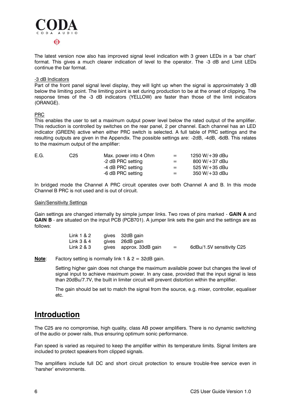 Introduction | Coda Audio C25 User Manual | Page 6 / 12