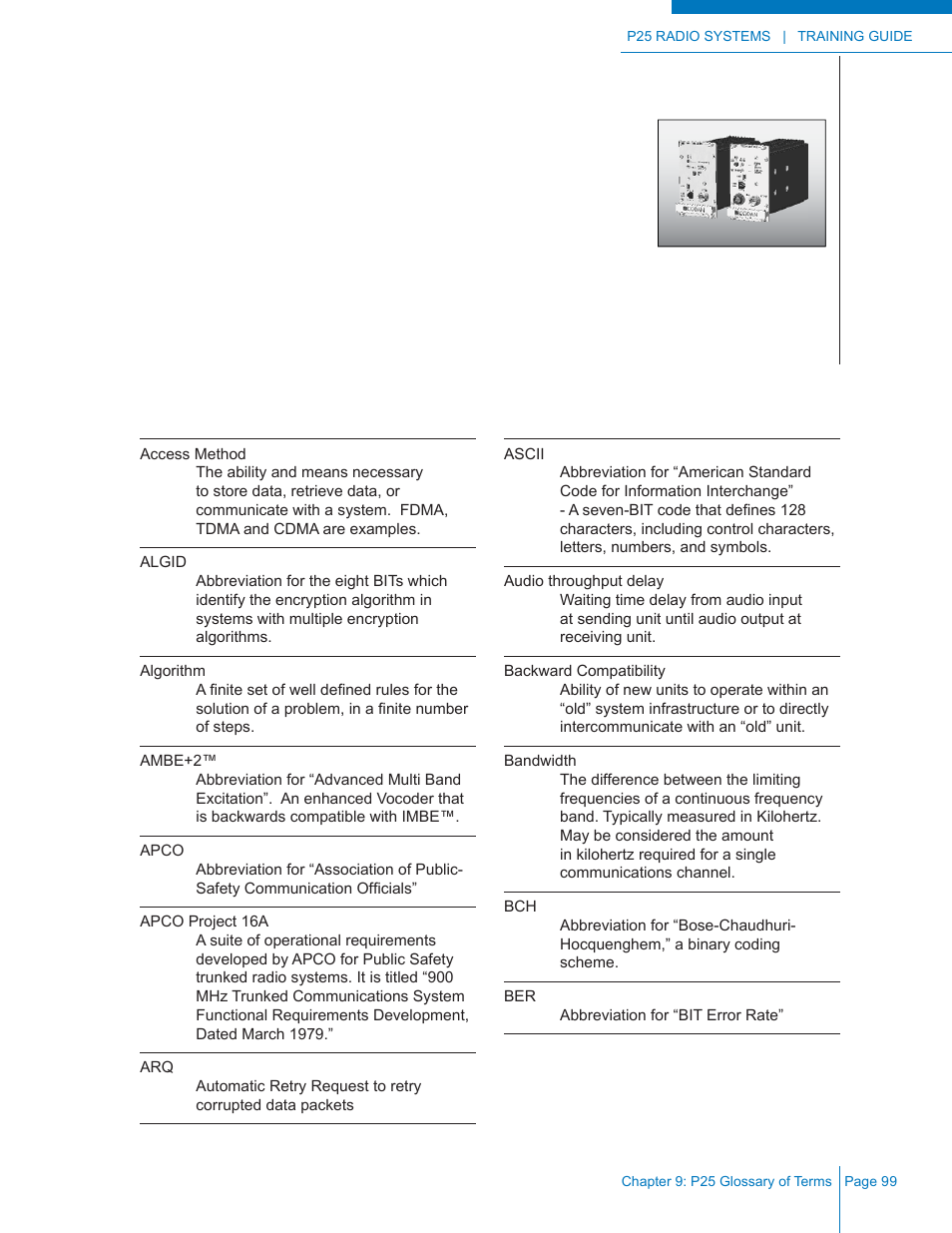 Chapter 9: p25 glossary of terms | Codan Radio P25 Training Guide User Manual | Page 107 / 120