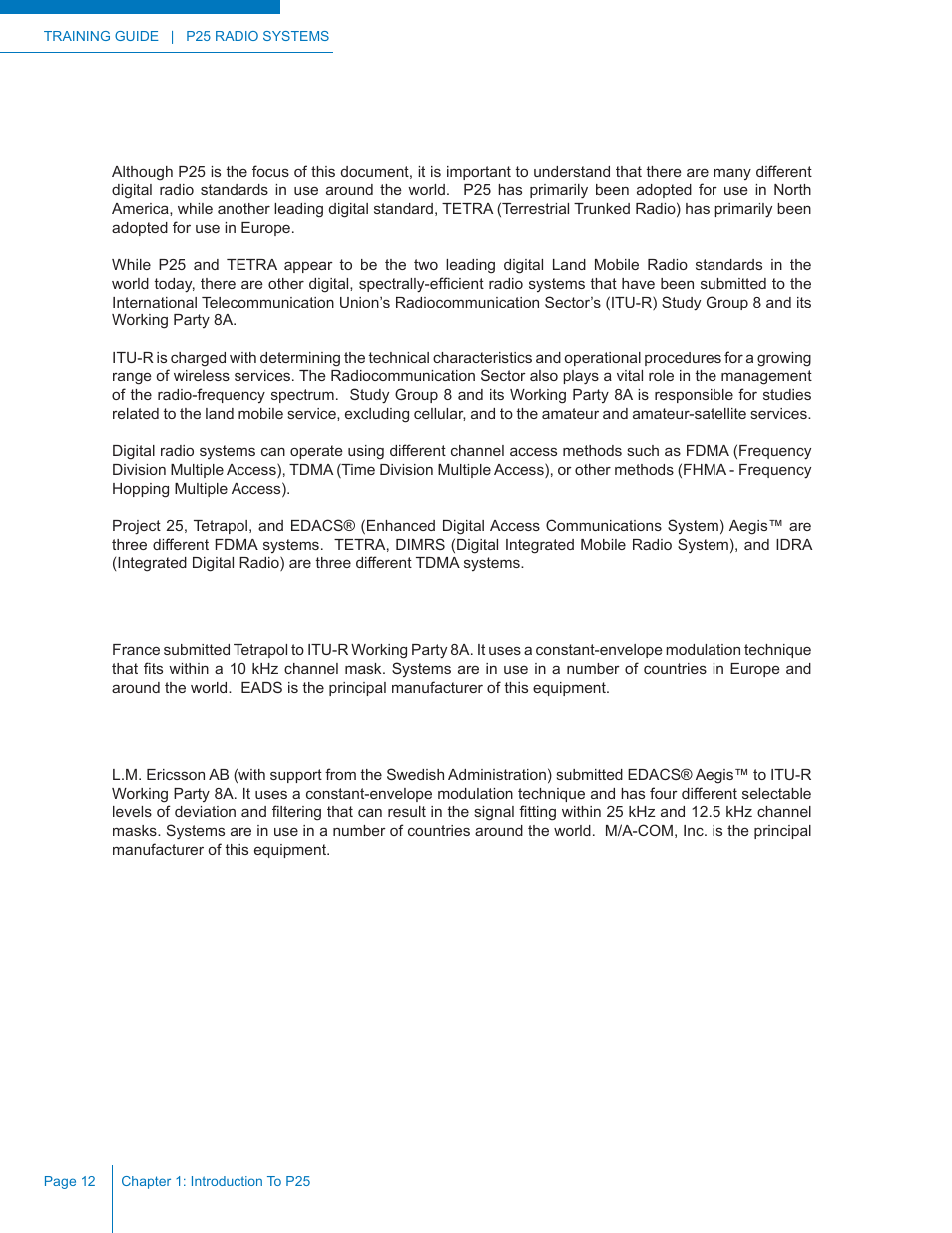 Other digital standards, Tetrapol, Edacs® aegis | Codan Radio P25 Training Guide User Manual | Page 20 / 120