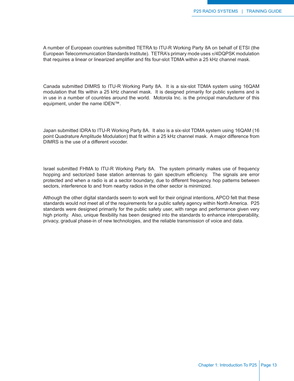 Tetra, Dimrs, Idra | Fhma | Codan Radio P25 Training Guide User Manual | Page 21 / 120
