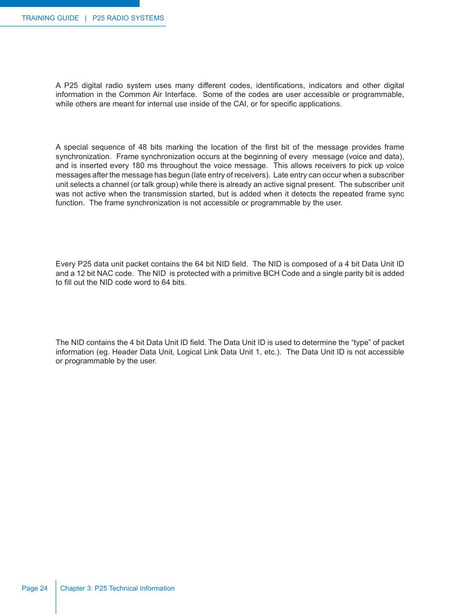P25 digital code definitions, Frame synchronization, Network id (nid) | Data unit id | Codan Radio P25 Training Guide User Manual | Page 32 / 120