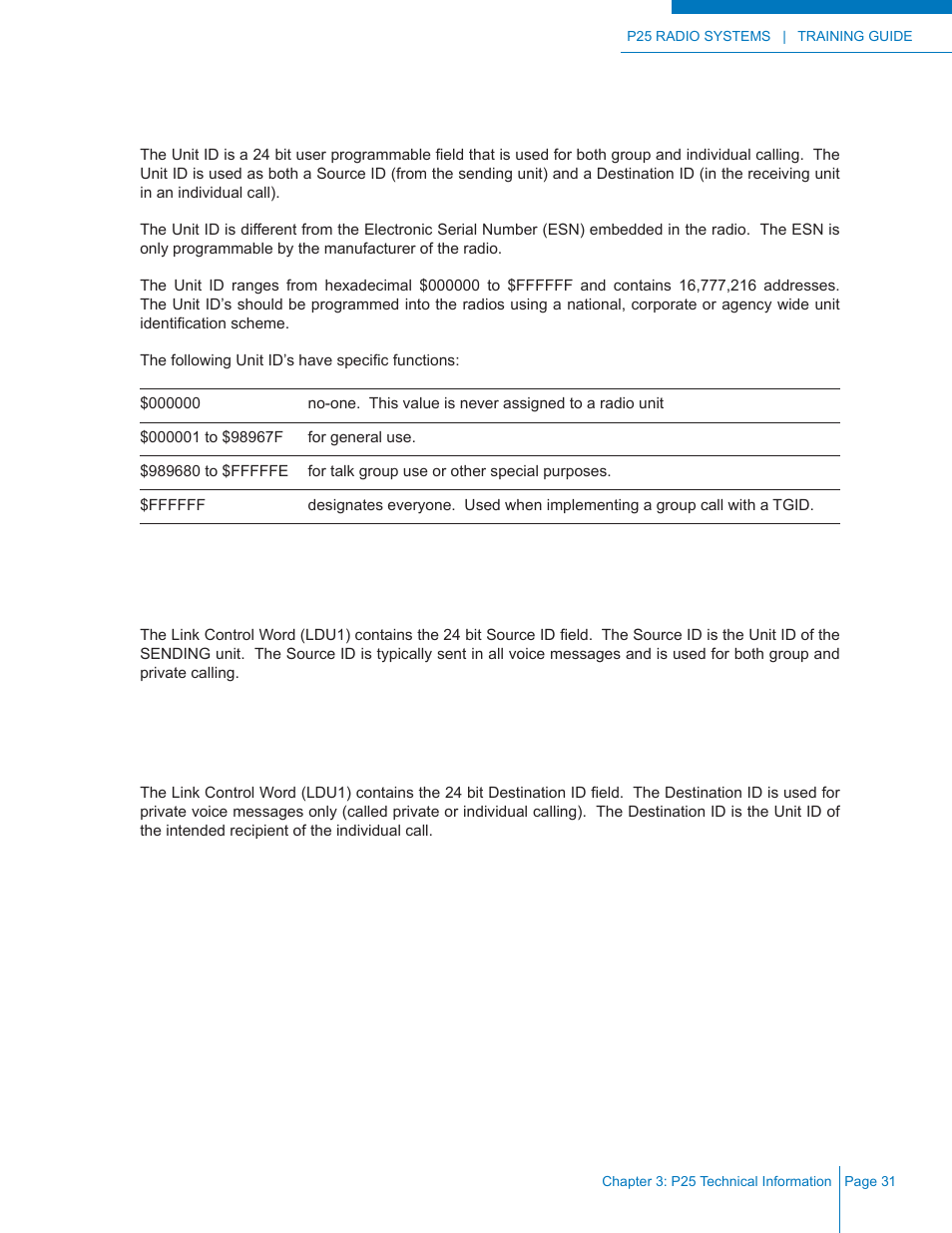 Unit id, Source id, Destination id | Codan Radio P25 Training Guide User Manual | Page 39 / 120