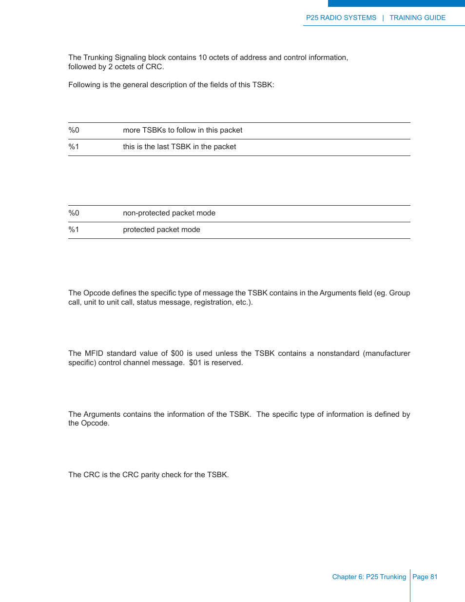 Last block fl ag (lb), Protected trunking block fl ag (p), Opcode | Manufacturer’s id (mfid), Arguments | Codan Radio P25 Training Guide User Manual | Page 89 / 120