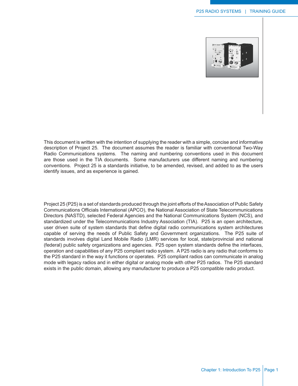 Chapter 1: introduction to p25, What is project 25 | Codan Radio P25 Training Guide User Manual | Page 9 / 120