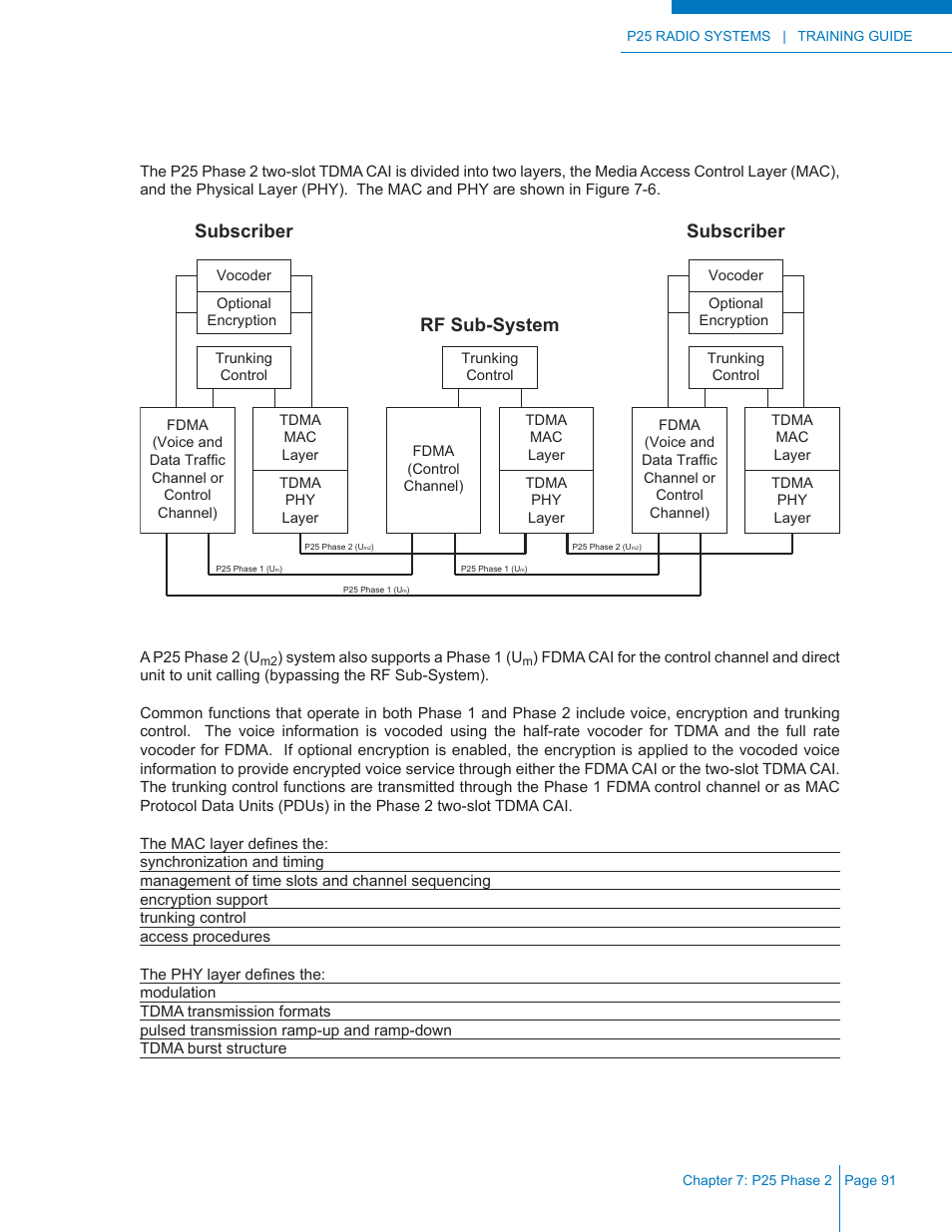 Phase 2 tdma common air interface layers, Subscriber, Rf sub-system | Codan Radio P25 Training Guide User Manual | Page 99 / 120