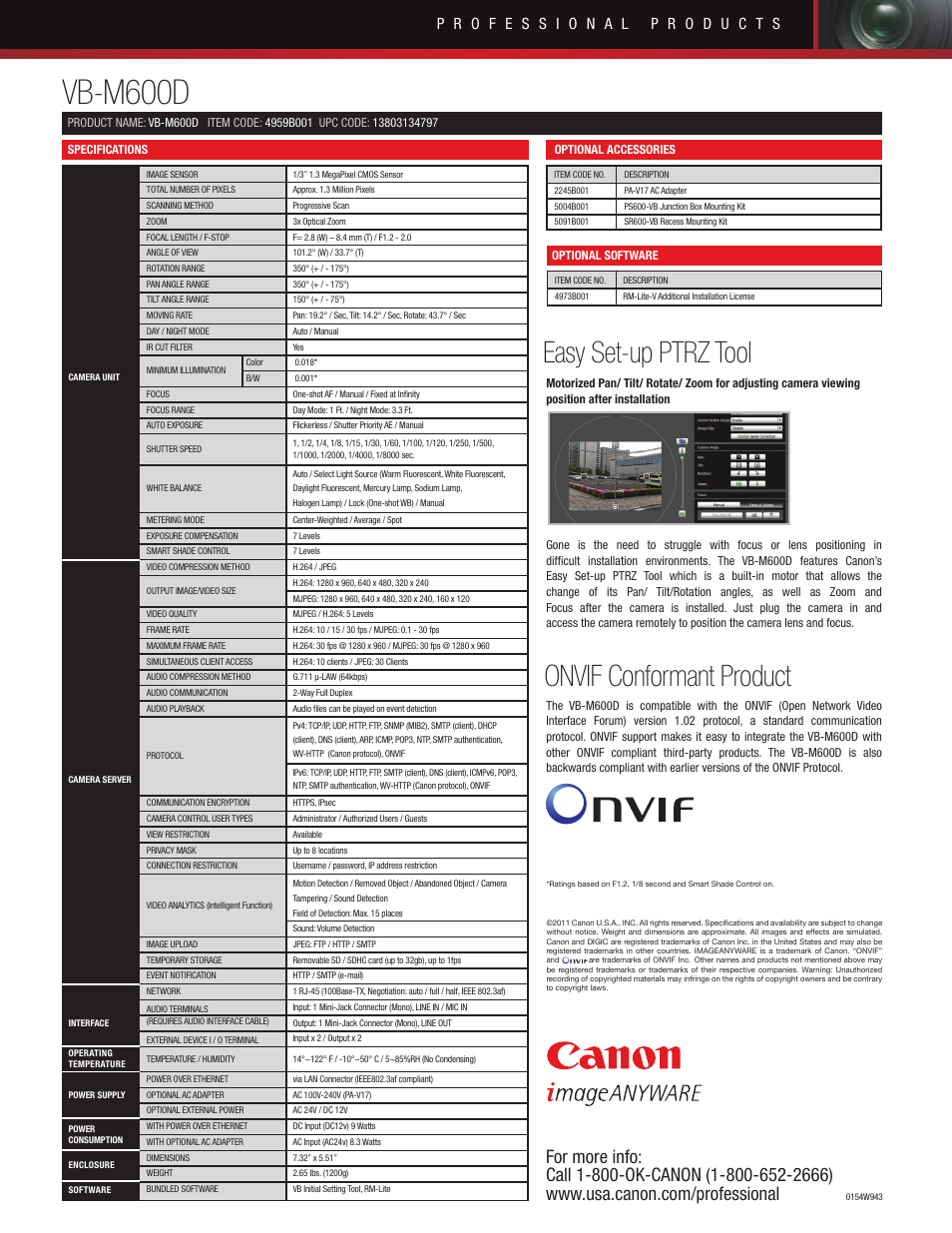 Vb-m600d, Easy set-up ptrz tool, Onvif conformant product | Canon VB-M600D User Manual | Page 2 / 2