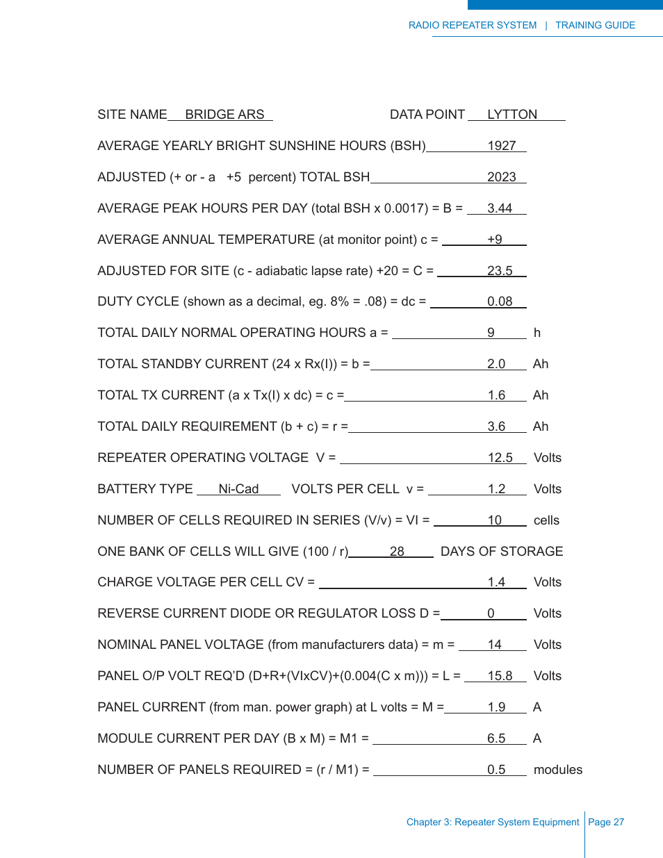 Solar sizing worksheet | Codan Radio Radio Repeater Systems Training Guide User Manual | Page 35 / 88