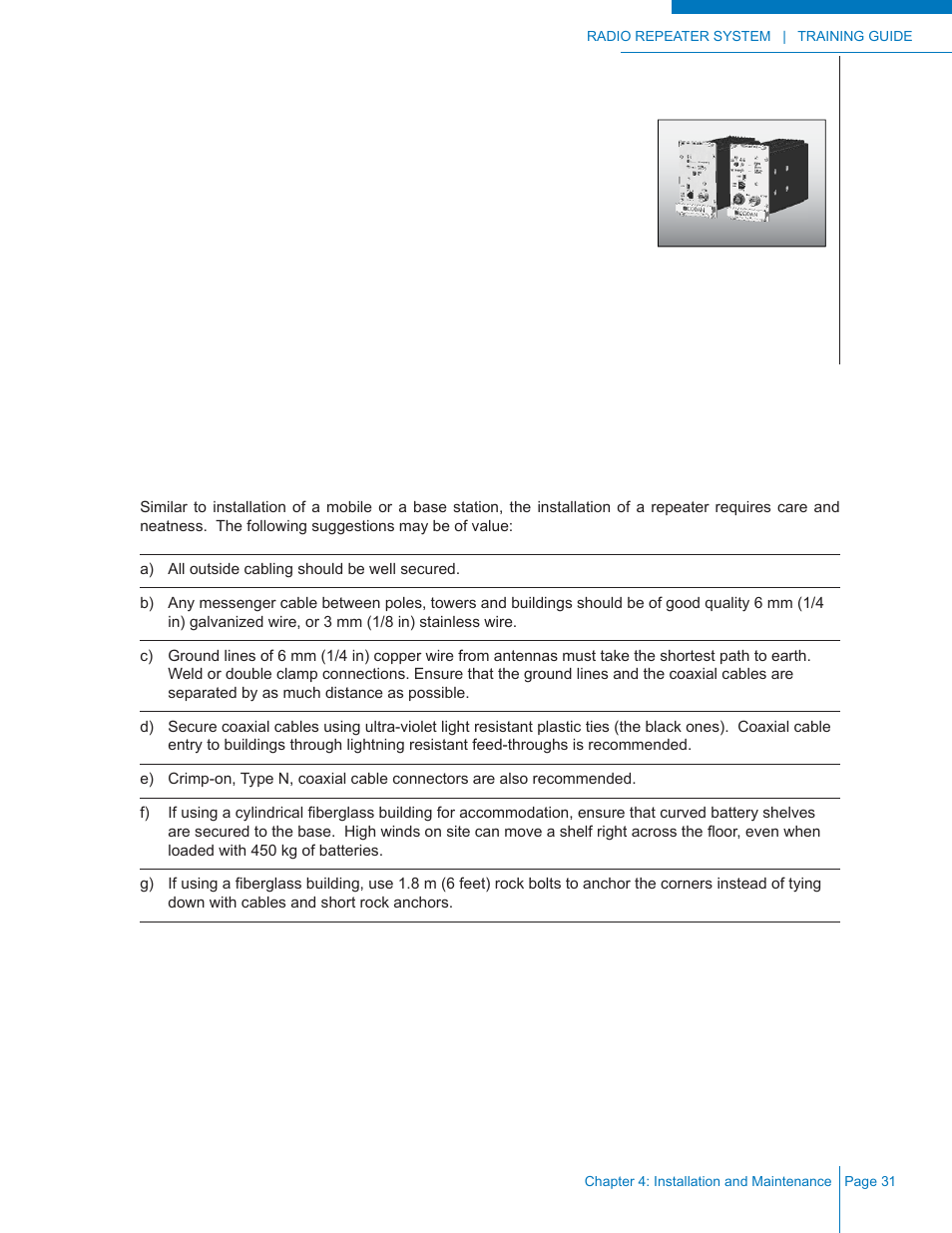 Chapter 4: installation and maintenance, Installation hints and techniques | Codan Radio Radio Repeater Systems Training Guide User Manual | Page 39 / 88