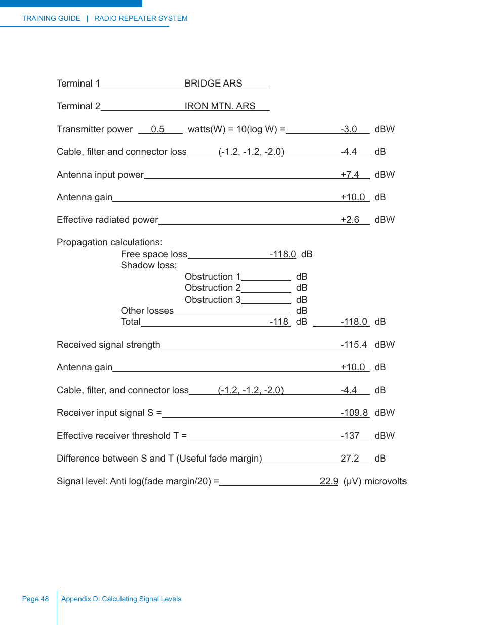 Path calculation worksheet | Codan Radio Radio Repeater Systems Training Guide User Manual | Page 56 / 88