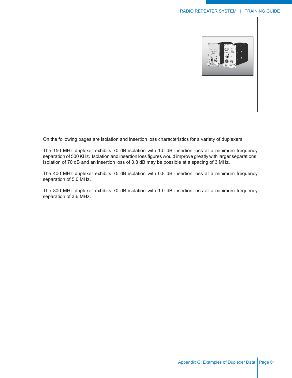 Appendix g: examples of duplexer data | Codan Radio Radio Repeater Systems Training Guide User Manual | Page 69 / 88
