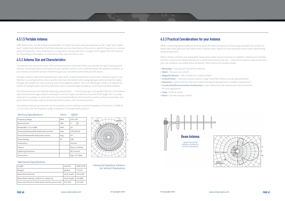5 portable antenna, 2 antenna size and characteristics, 3 practical considerations for your antenna | Beam antenna | Codan Radio Transportable Radio Systems User Guide User Manual | Page 21 / 27