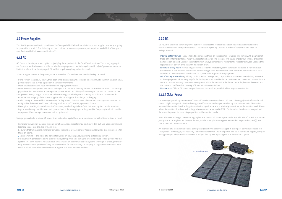 7 power supplies, 1 ac, 2 dc | 1 solar power | Codan Radio Transportable Radio Systems User Guide User Manual | Page 24 / 27