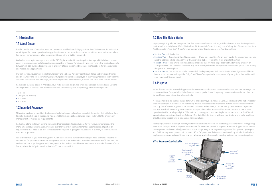 Introduction 1.1 about codan, 2 intended audience, 3 how this guide works | 4 purpose | Codan Radio Transportable Radio Systems User Guide User Manual | Page 3 / 27