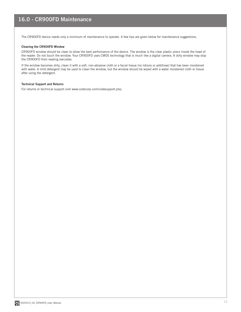 0 - cr900fd maintenance | Code CR900FD User Manual | Page 10 / 11