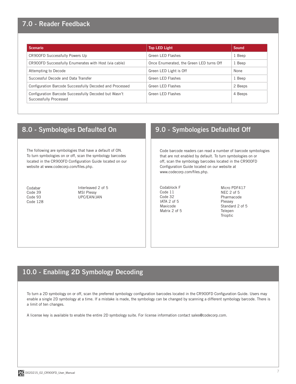 0 - enabling 2d symbology decoding | Code CR900FD User Manual | Page 7 / 11