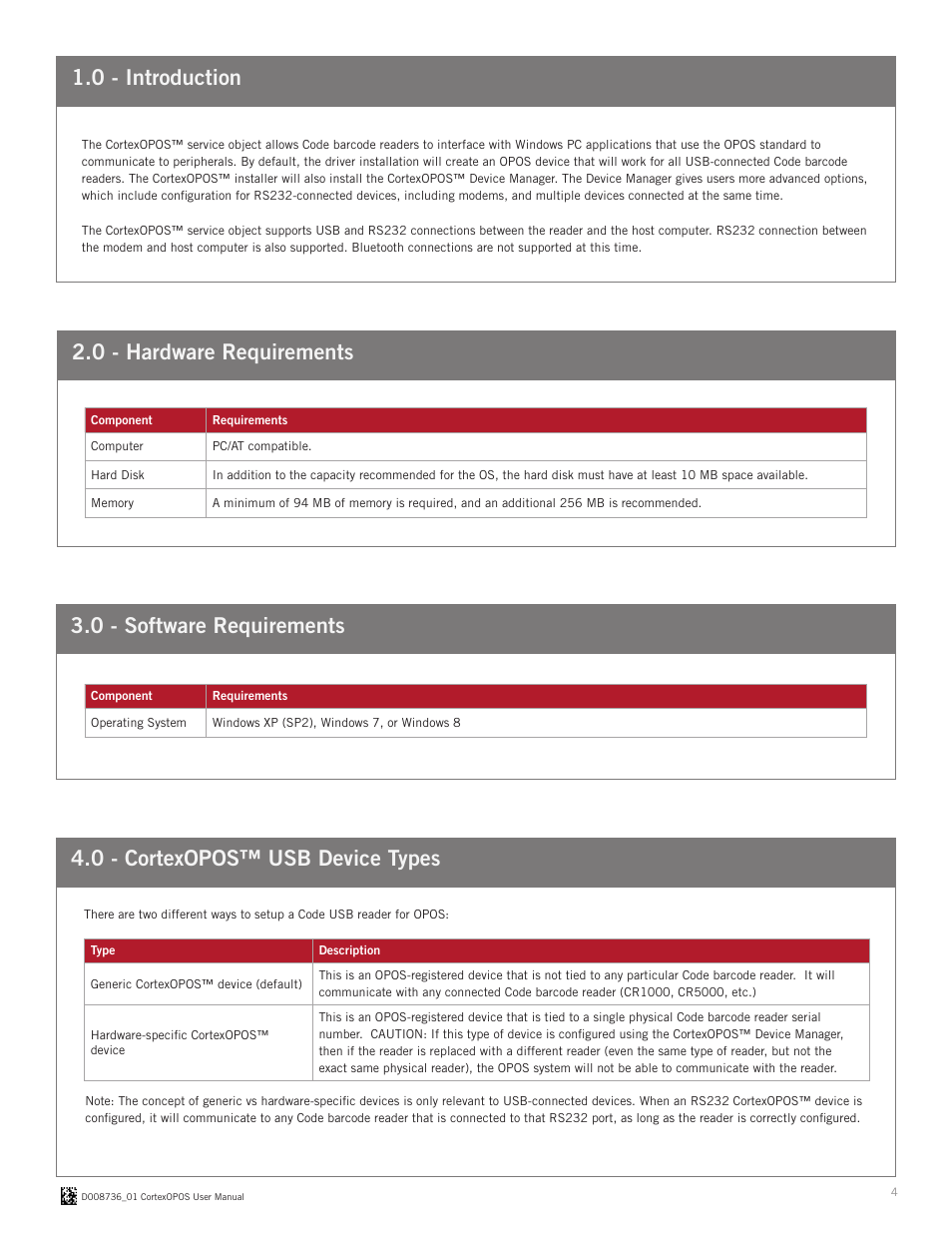 0 - introduction, 0 - cortexopos™ usb device types | Code CortexOPOS User Manual | Page 4 / 10