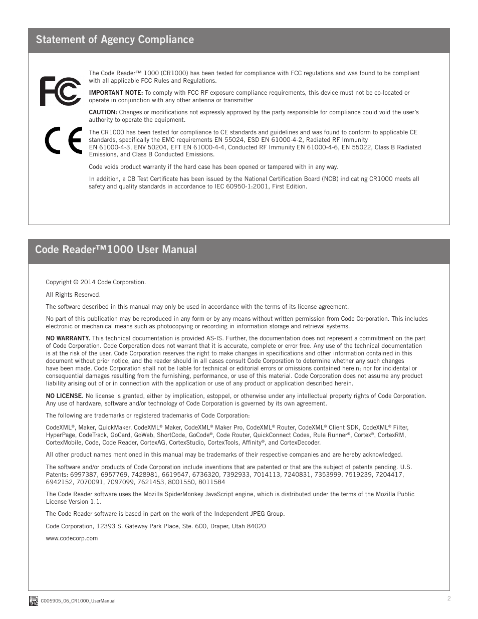 Code CR1000 User Manual | Page 2 / 11