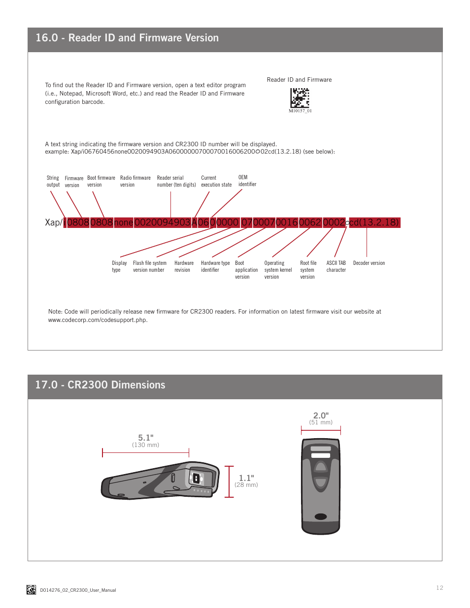 0 - reader id and firmware version | Code CR2300 User Manual | Page 12 / 14