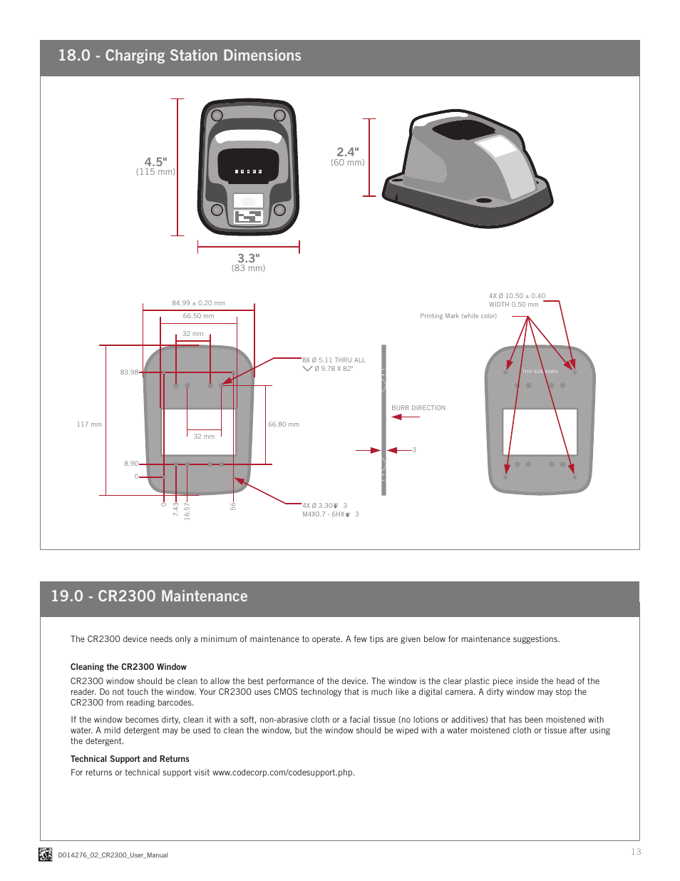 0 - charging station dimensions | Code CR2300 User Manual | Page 13 / 14
