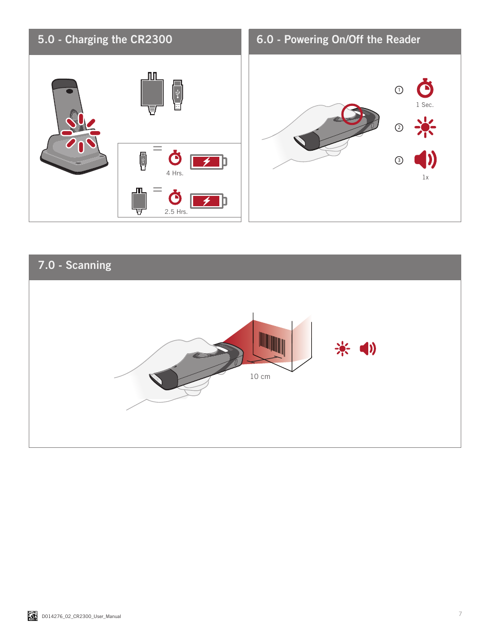 0 - powering on/off the reader, 0 - scanning | Code CR2300 User Manual | Page 7 / 14