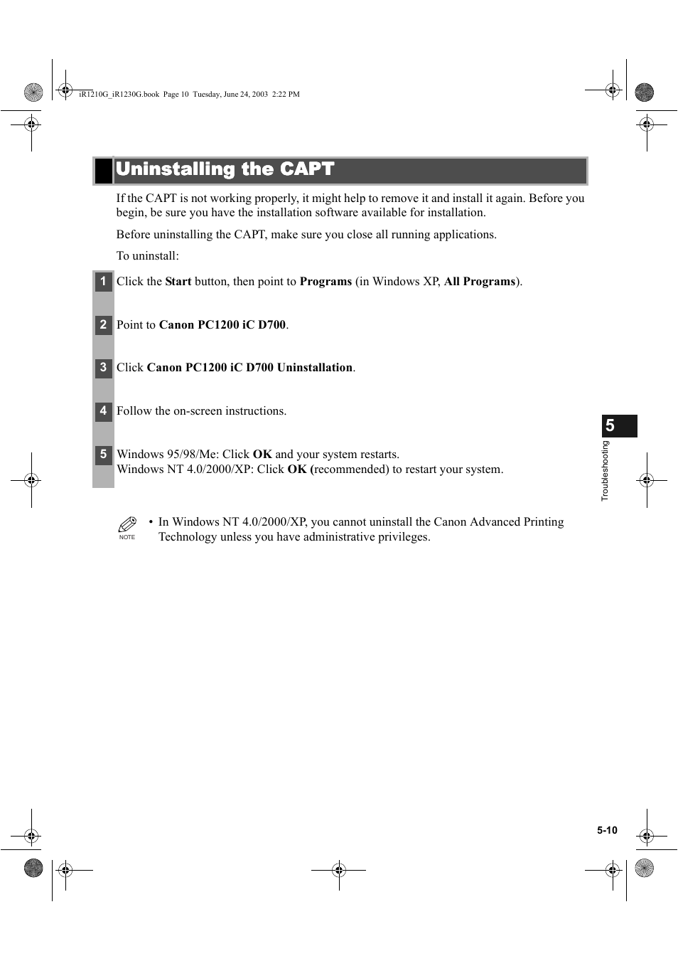 Uninstalling the capt | Canon IMAGECLASS D700 User Manual | Page 100 / 113