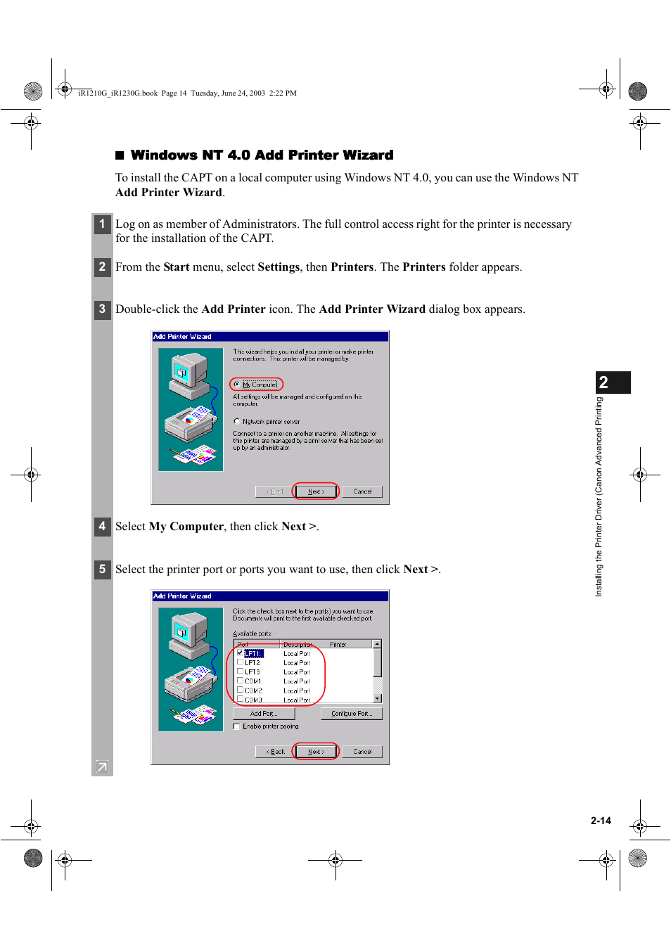 Windows nt 4.0 add printer wizard | Canon IMAGECLASS D700 User Manual | Page 25 / 113