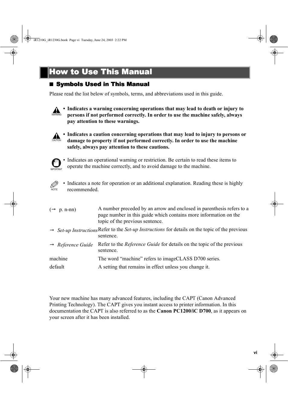 How to use this manual | Canon IMAGECLASS D700 User Manual | Page 6 / 113