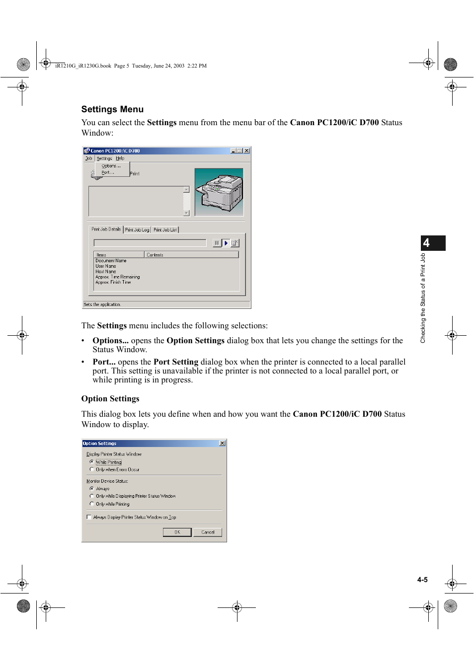 Settings menu | Canon IMAGECLASS D700 User Manual | Page 82 / 113