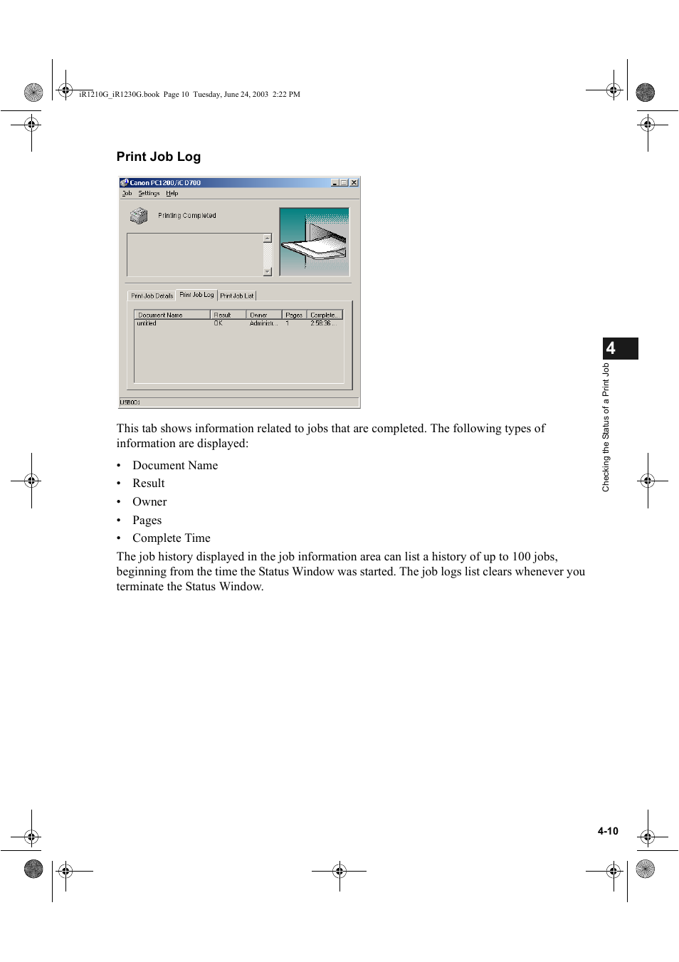 Print job log | Canon IMAGECLASS D700 User Manual | Page 87 / 113