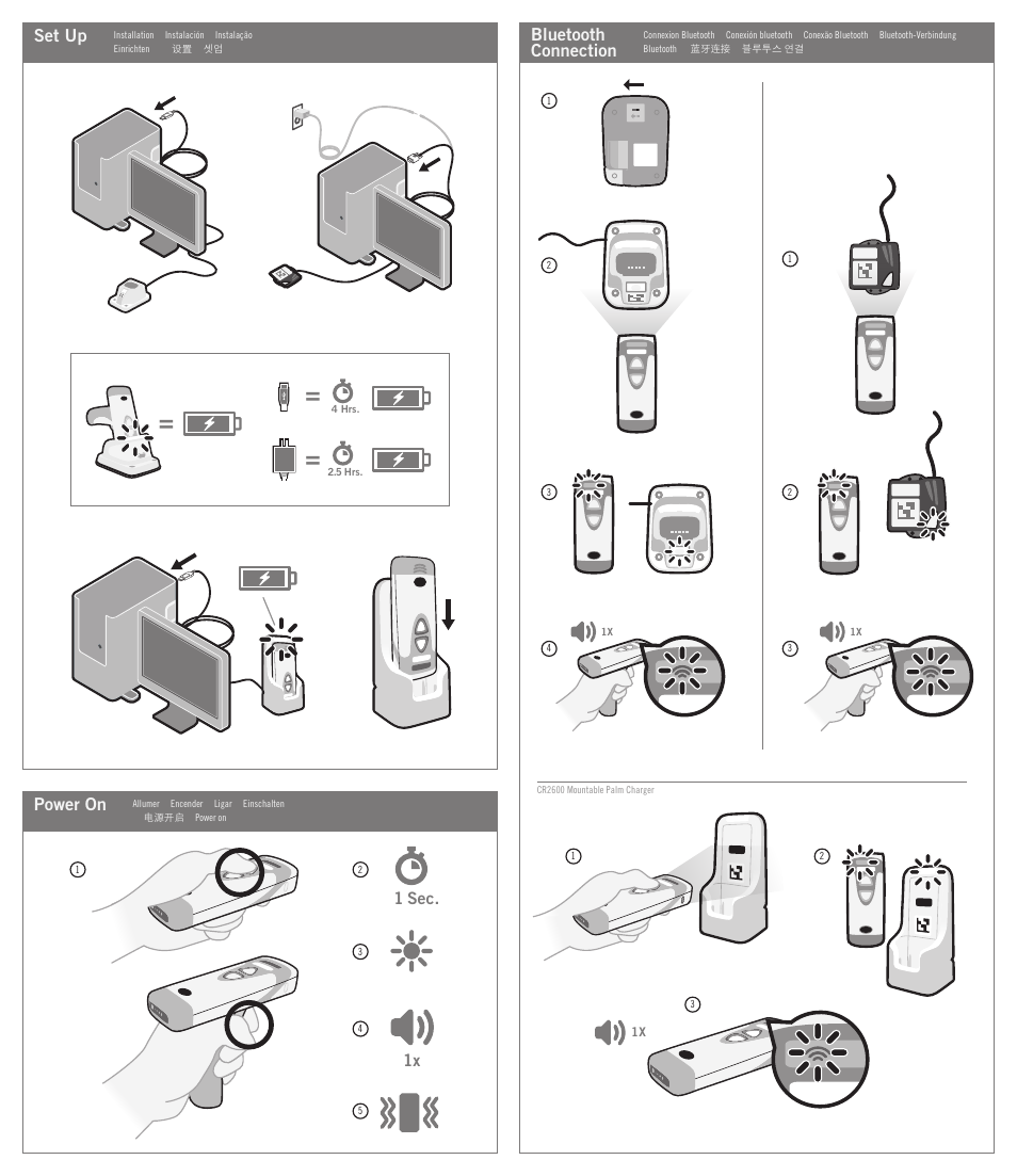 Power on bluetooth connection, Set up, 1x 1 sec | Code CR2600 Quick Start User Manual | Page 2 / 2