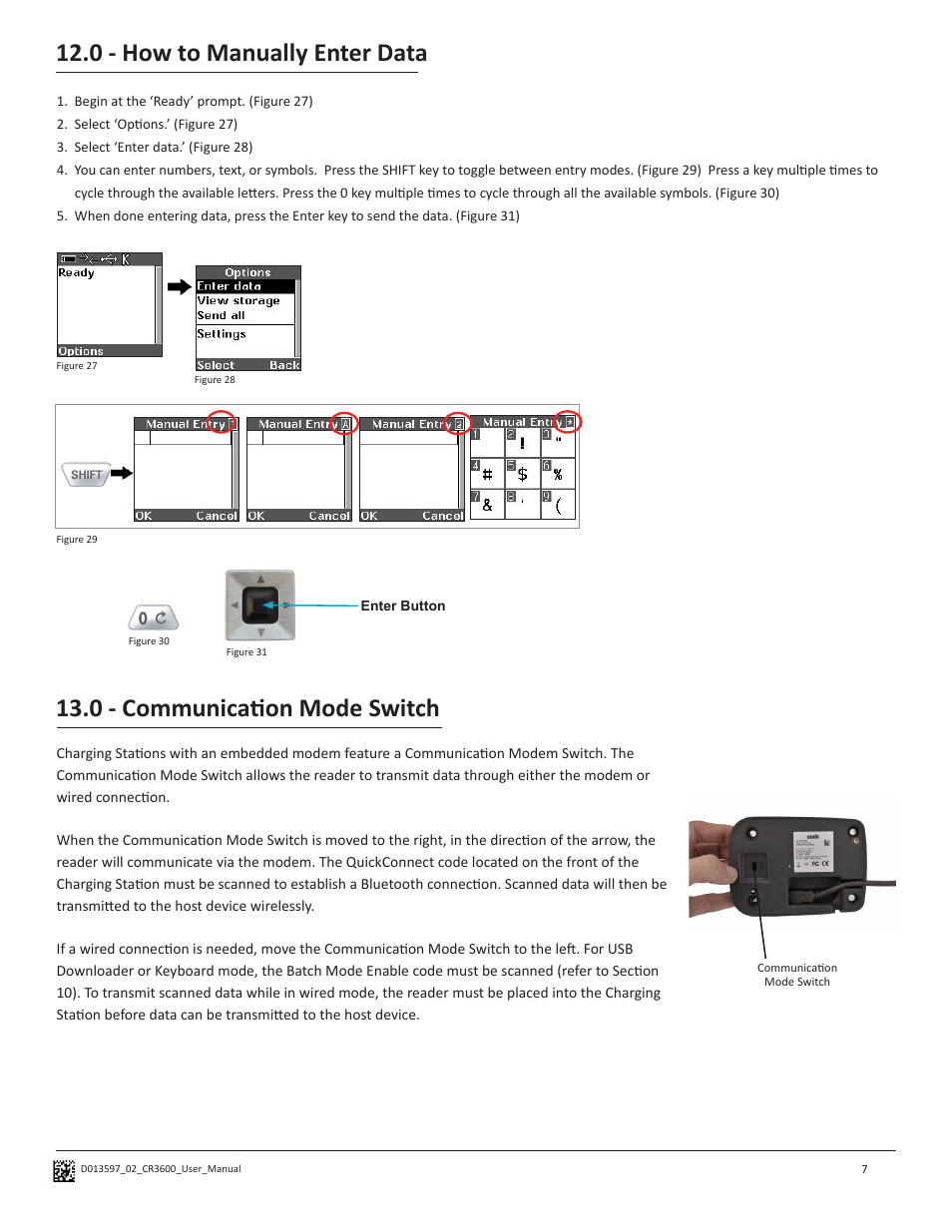 0 - communication mode switch, 0 - how to manually enter data | Code CR3600 User Manual | Page 11 / 24