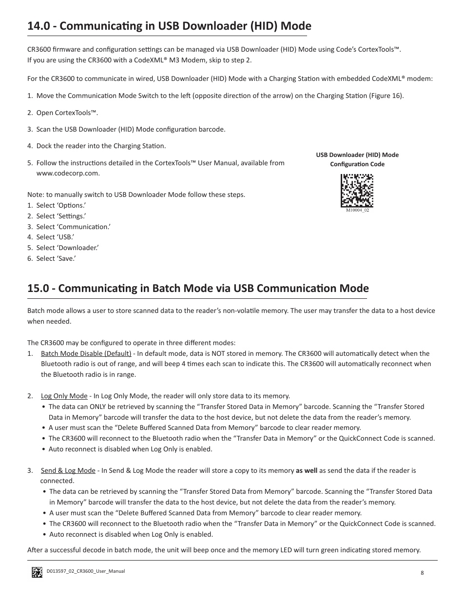 0 - communicating in usb downloader (hid) mode | Code CR3600 User Manual | Page 12 / 24