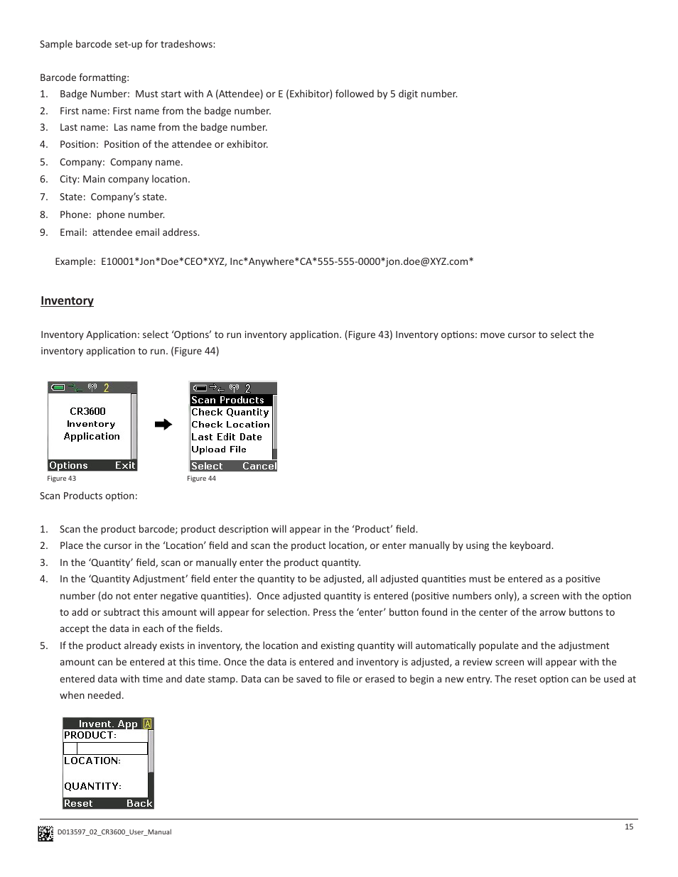 Inventory | Code CR3600 User Manual | Page 19 / 24