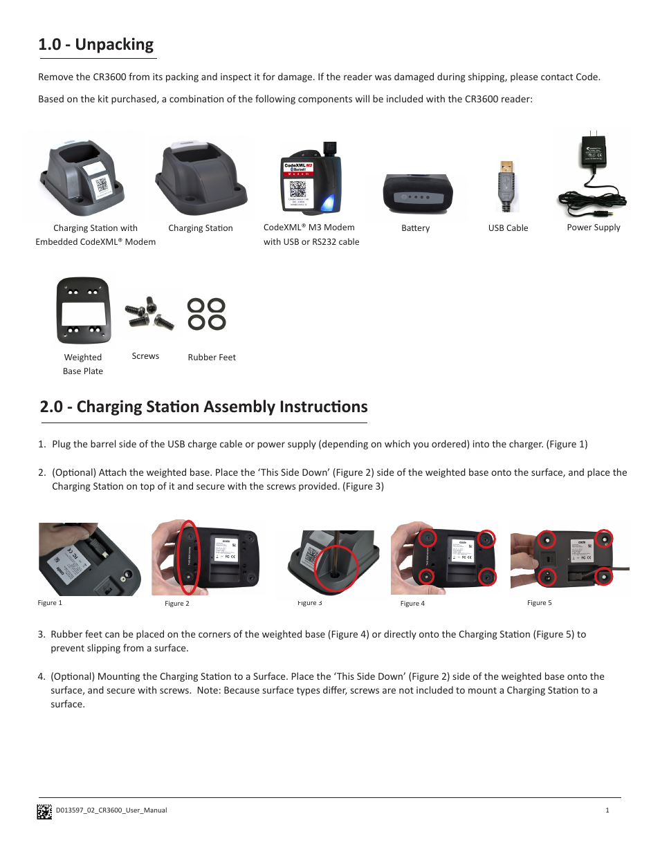 0 - unpacking, 0 - charging station assembly instructions | Code CR3600 User Manual | Page 5 / 24