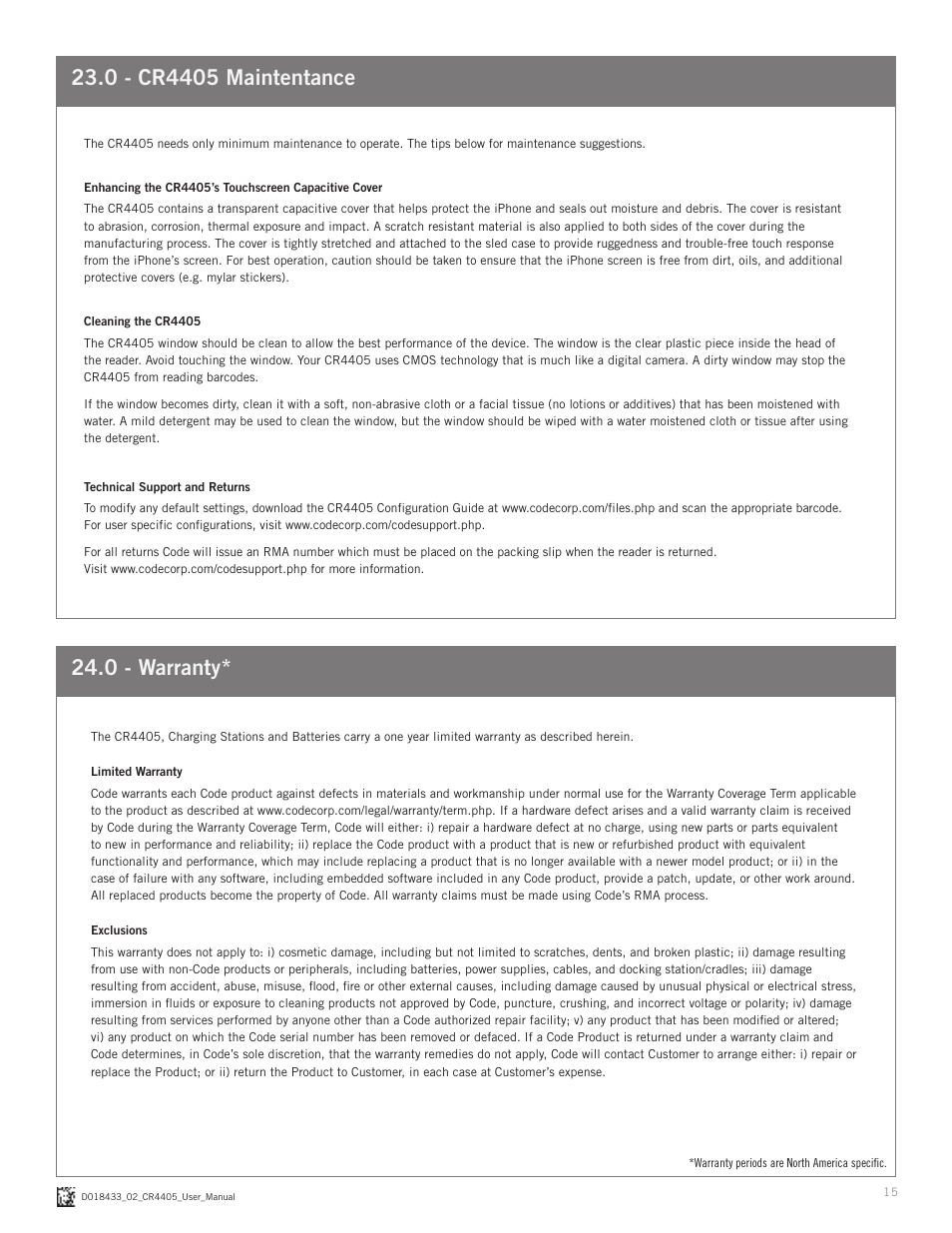 Code CR4405 User Manual | Page 15 / 16