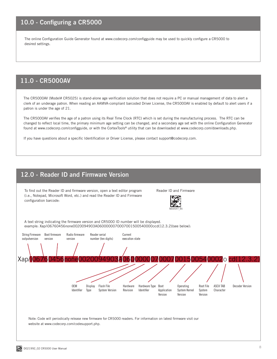0 - reader id and firmware version | Code CR5000 User Manual | Page 8 / 11