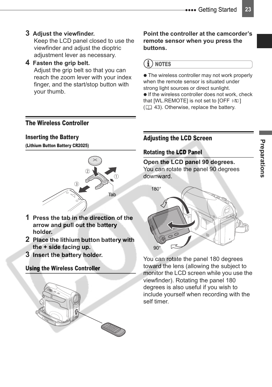 The wireless controller adjusting the lcd screen | Canon DIM-787 User Manual | Page 23 / 98