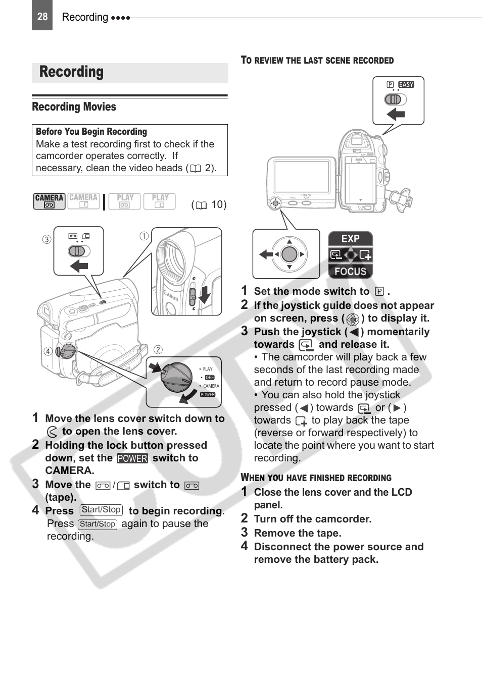 Basic functions, Recording, Recording movies | Canon DIM-787 User Manual | Page 28 / 98