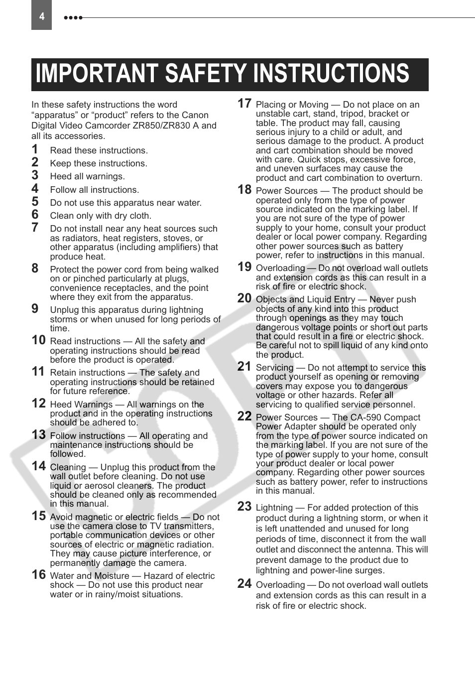 Important safety instructions | Canon DIM-787 User Manual | Page 4 / 98