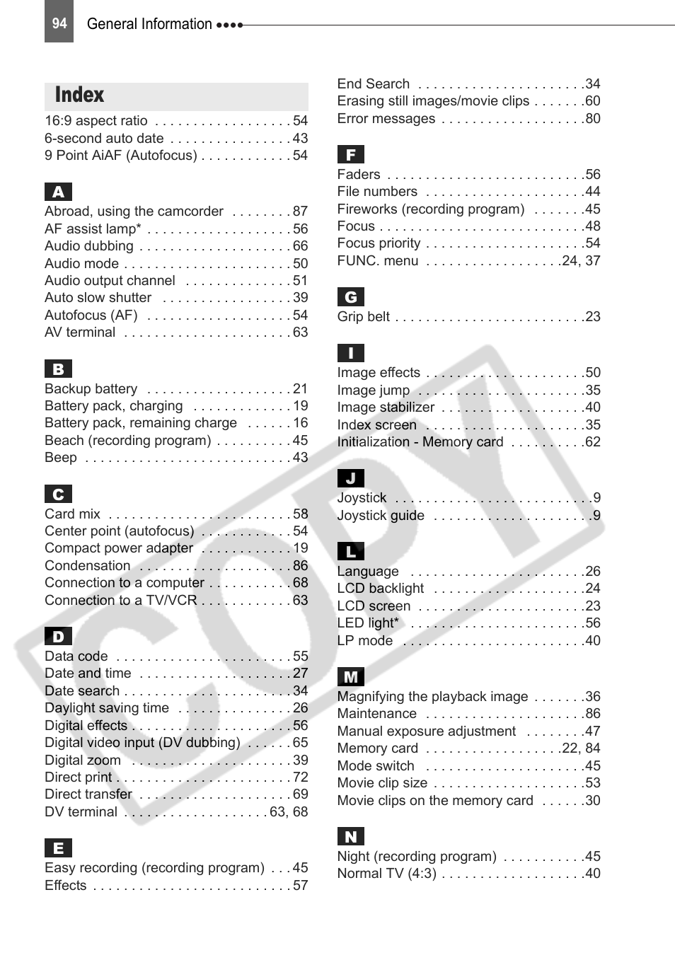 Index | Canon DIM-787 User Manual | Page 94 / 98