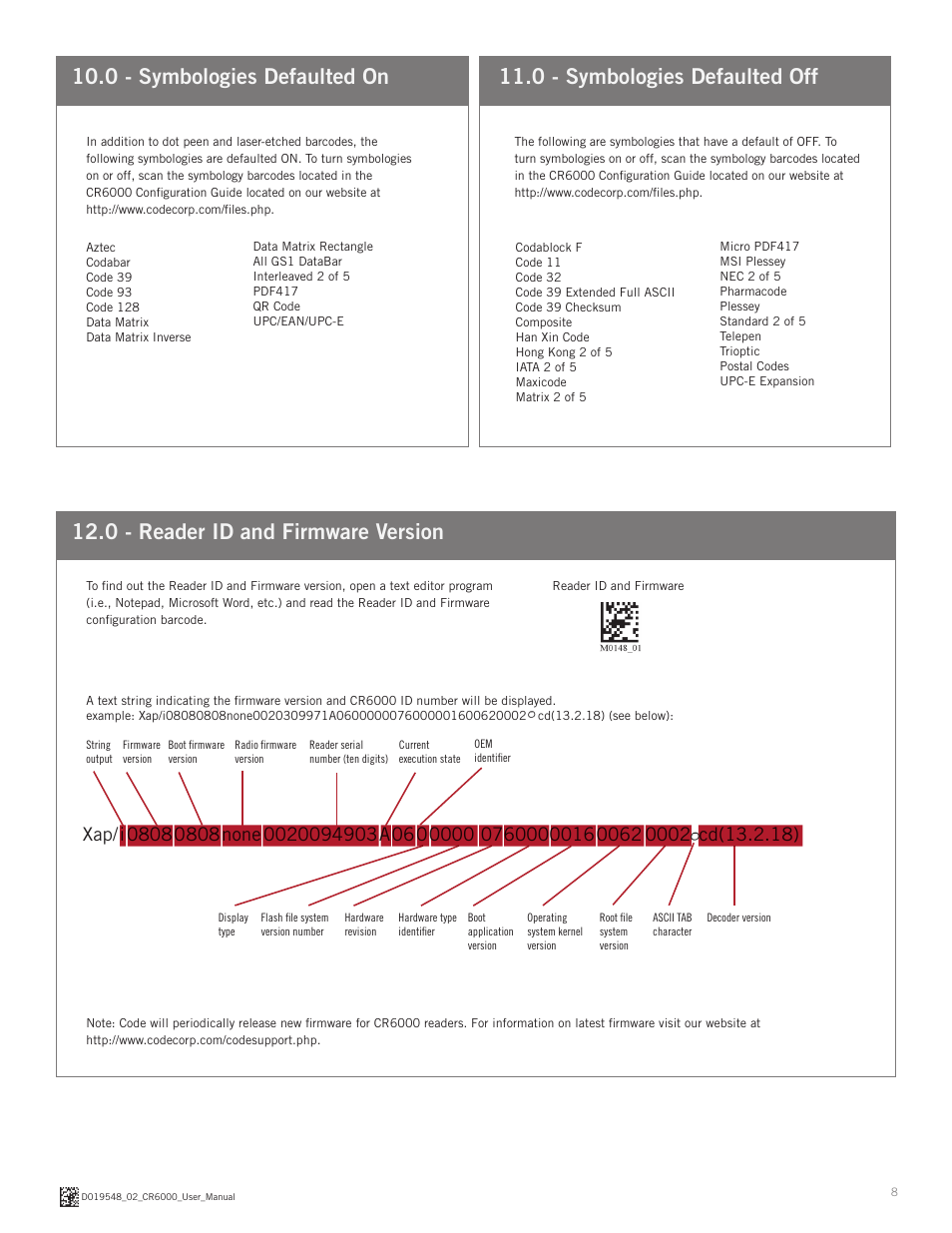 0 - reader id and firmware version | Code CR6000 User Manual | Page 8 / 11