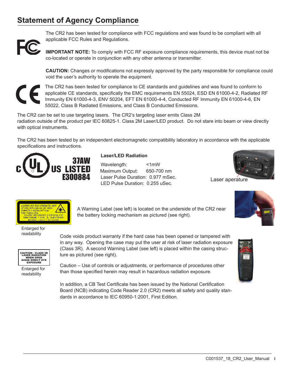 Statement of agency compliance | Code CR2 User Manual | Page 2 / 67