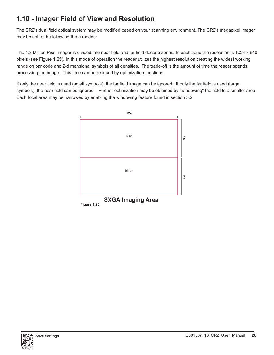 10 - imager field of view and resolution, Sxga imaging area | Code CR2 User Manual | Page 34 / 67