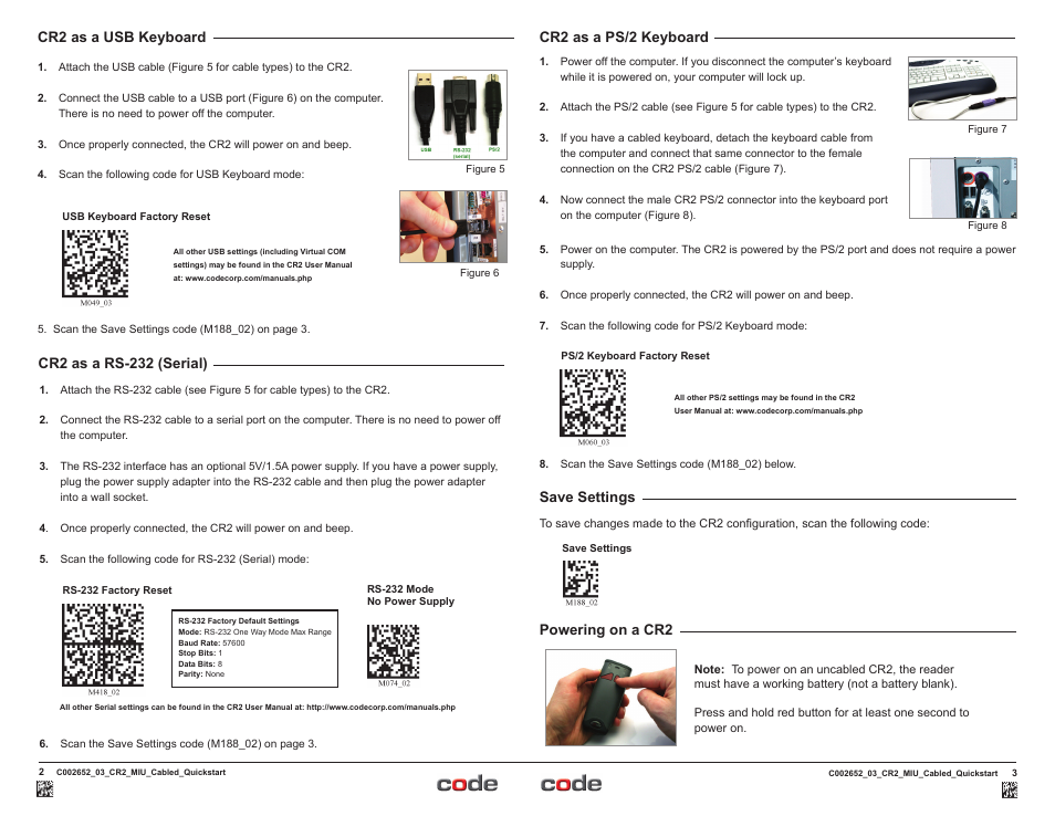 Code CR2 Cabled Quick Start User Manual | 2 pages