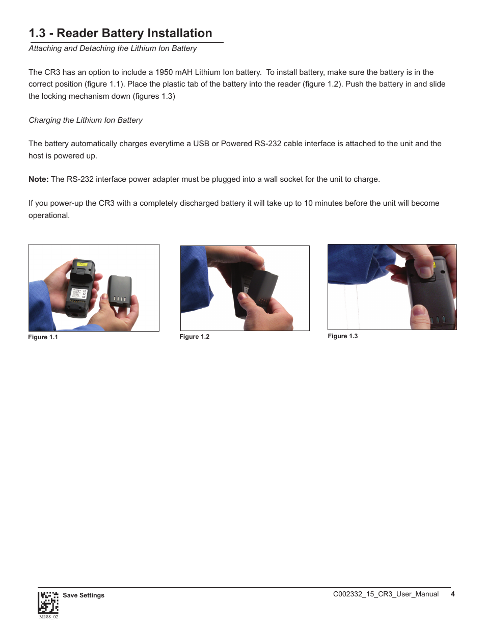 3 - reader battery installation | Code CR3 User Manual | Page 10 / 68