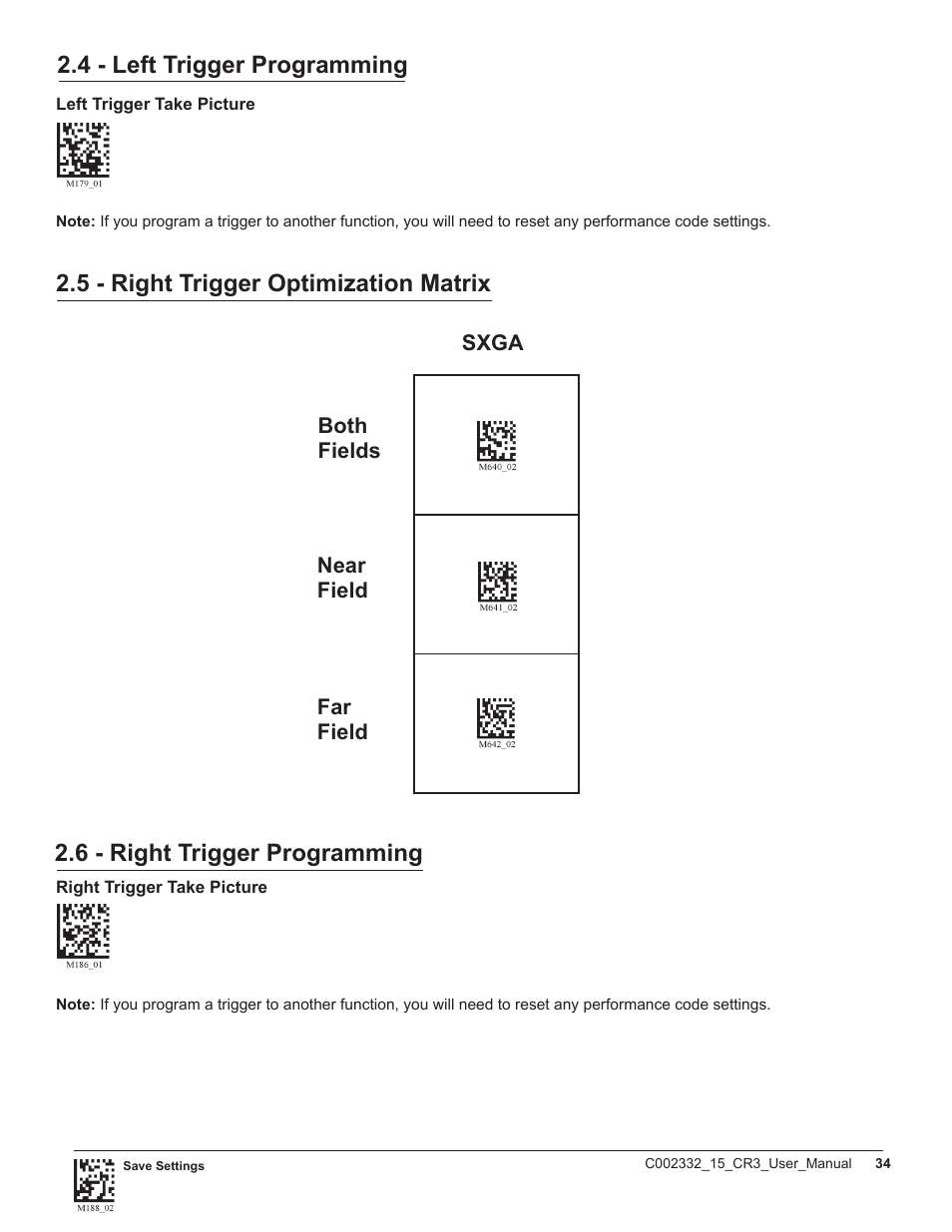 4 - left trigger programming, 6 - right trigger programming, 5 - right trigger optimization matrix | Code CR3 User Manual | Page 40 / 68
