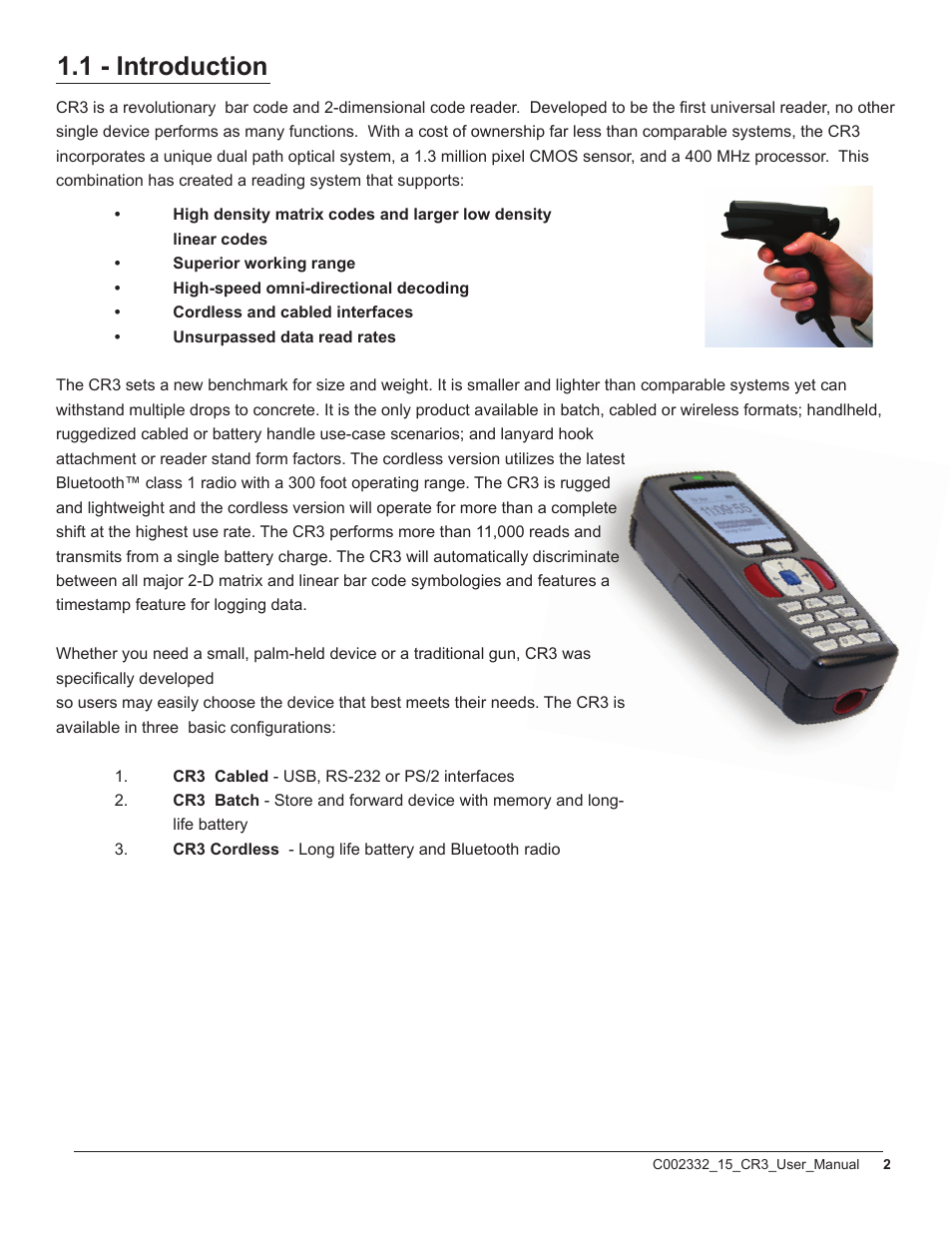 1 - introduction | Code CR3 User Manual | Page 8 / 68